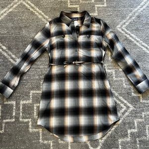 Patagonia Women's  Button Down Tie Waist Shirt Dress Plaid Organic Cotton